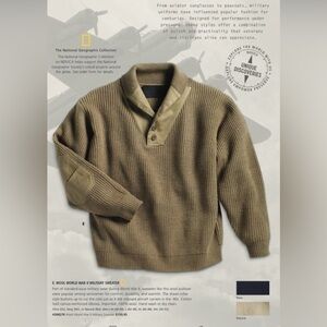 National Geographic Wool sweater Elbow Patches World War II Military Pullover XL